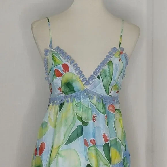 CHARO RUIZ IBIZA Maxi  Dress XS Salamanca Barbary Fruits Blue Green Cotton Resor - Picture 5 of 16